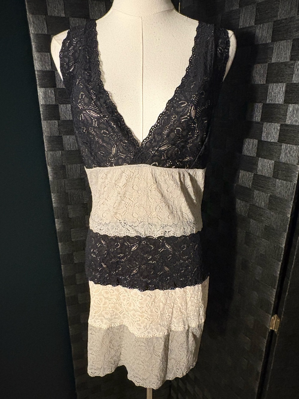 Y2K Body Central Colorblock Striped Lace Mini Dress Coquette Grunge
